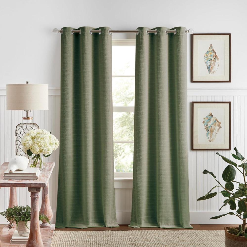 imageMartha Stewart Beige Room Darkening Curtains Textured Lined Grommet Window Curtain Panel Pair Sutter Set of 2 84quot SandOlive