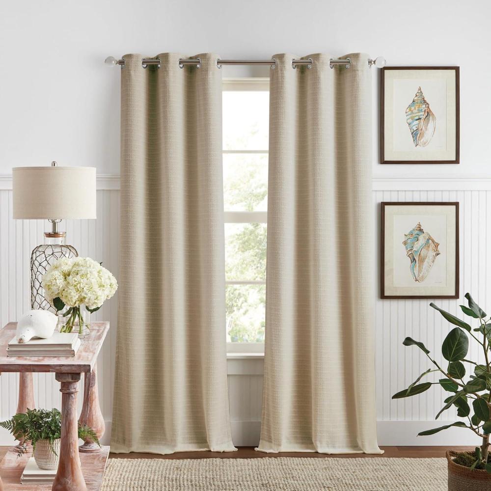 imageMartha Stewart Beige Room Darkening Curtains Textured Lined Grommet Window Curtain Panel Pair Sutter Set of 2 84quot SandSand