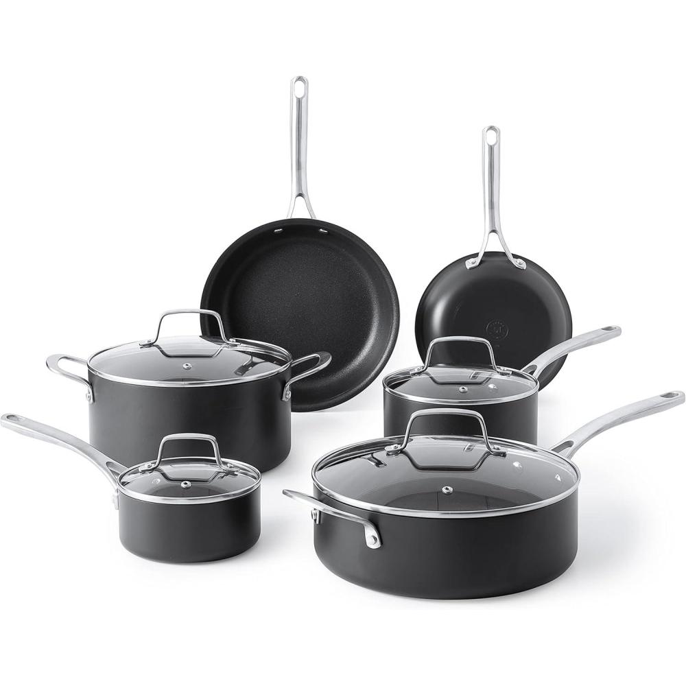 imageMartha Stewart Bosworth 10 Piece Hard Anodized Nonstick Aluminum Cookware Set  BlackCookware Set