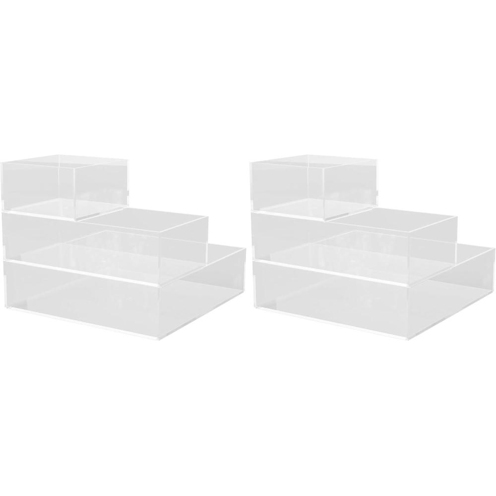 imageMartha Stewart Brody Desktop Storage Organizer Stack and Slide Plastic Organizer Tray Organizer for Office Kitchen or Vanity 3quot x 75quot Clear1S 1M 1L Pack of 2