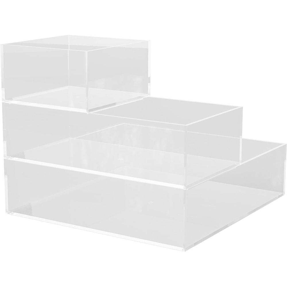 imageMartha Stewart Brody Desktop Storage Organizer Stack and Slide Plastic Organizer Tray Organizer for Office Kitchen or Vanity 3quot x 75quot Clear1S  1M  1L