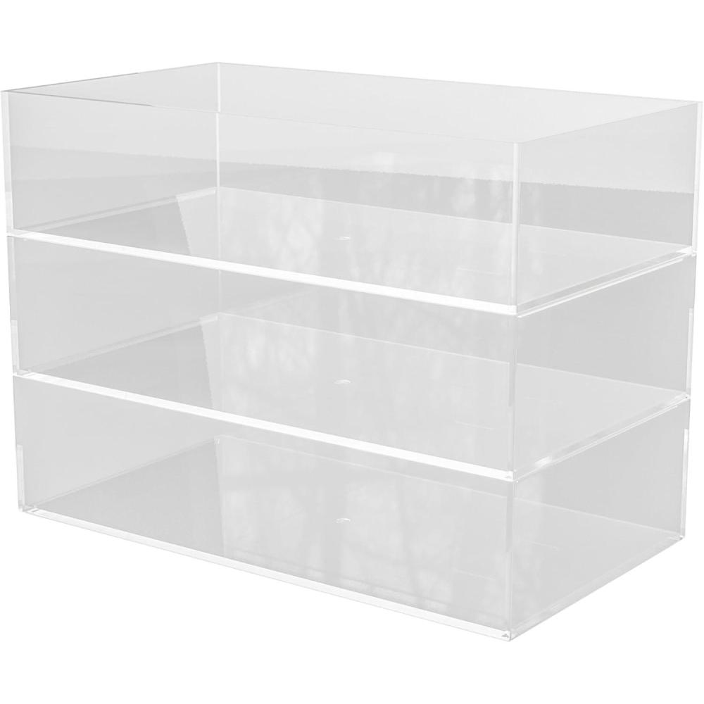imageMartha Stewart Brody Desktop Storage Organizer Stack and Slide Plastic Organizer Tray Organizer for Office Kitchen or Vanity 3quot x 75quot Clear3 x 75
