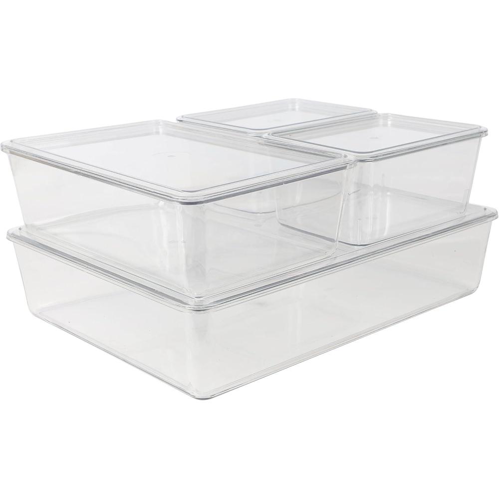 imageMartha Stewart Brody Plastic Storage Organizer Bins with Lids for Home Office Kitchen or Bathroom 4 Pack 2Small1Medium 1 Large ClearWhiteSet of 1