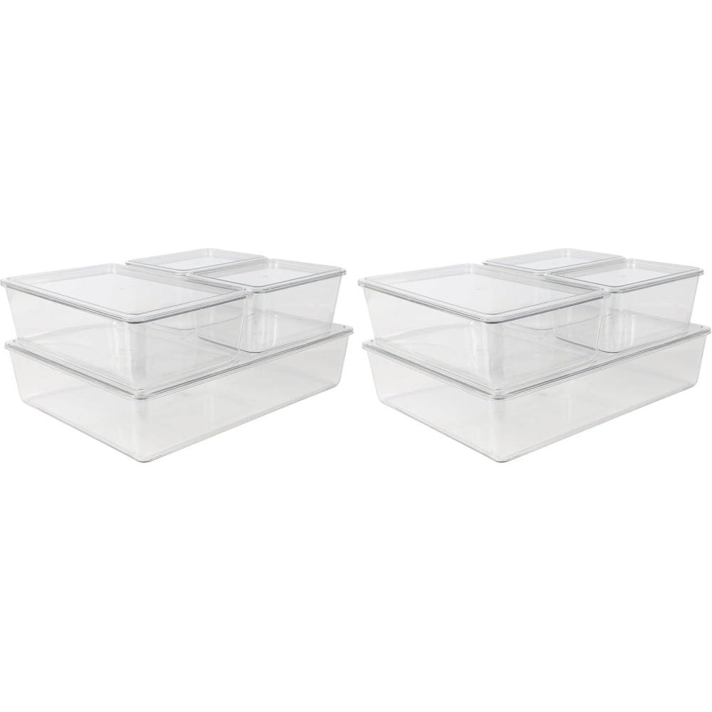 imageMartha Stewart Brody Plastic Storage Organizer Bins with Lids for Home Office Kitchen or Bathroom 4 Pack 2Small1Medium 1 Large ClearWhiteSet of 1 Pack of 2