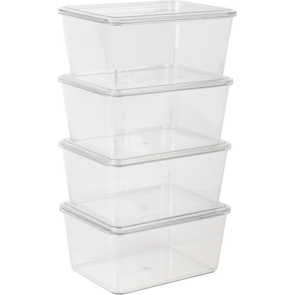 imageMartha Stewart Brody Plastic Storage Organizer Bins with Transparent Lids for Home Office Kitchen or Bathroom 4 Pack 675quot x 5quot
