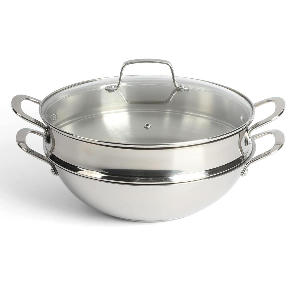 imageMartha Stewart Castelle 12quot 188 Stainless Steel Induction Safe MultiPurpose Essential Pan wSteamer