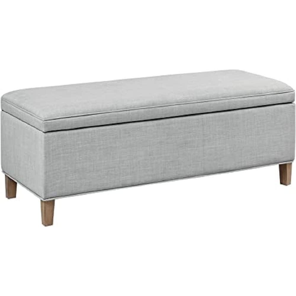 imageMartha Stewart Caymus Rectangular Storage Ottoman Bench Upholstered Textured Fabric Soft Hinge Pipped Edges with Solid Wood Legs Accent Furniture for Bedroom Dcor Easy to Assemble Light Grey