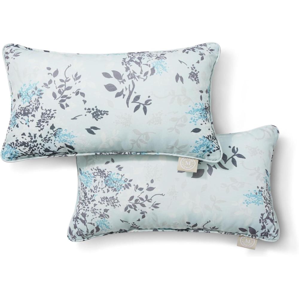 imageMartha Stewart Charming Foliage Indoor Outdoor Decorative Lumbar Pillow 2Pack Set UV Fade Resistant Water Repellent Printed Floral Design Aqua Blue 11quotx18quotAqua Blue