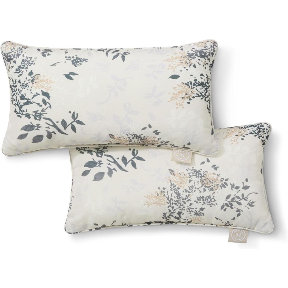 imageMartha Stewart Charming Foliage Indoor Outdoor Decorative Lumbar Pillow 2Pack Set UV Fade Resistant Water Repellent Printed Floral Design Aqua Blue 11quotx18quotWarm Grey