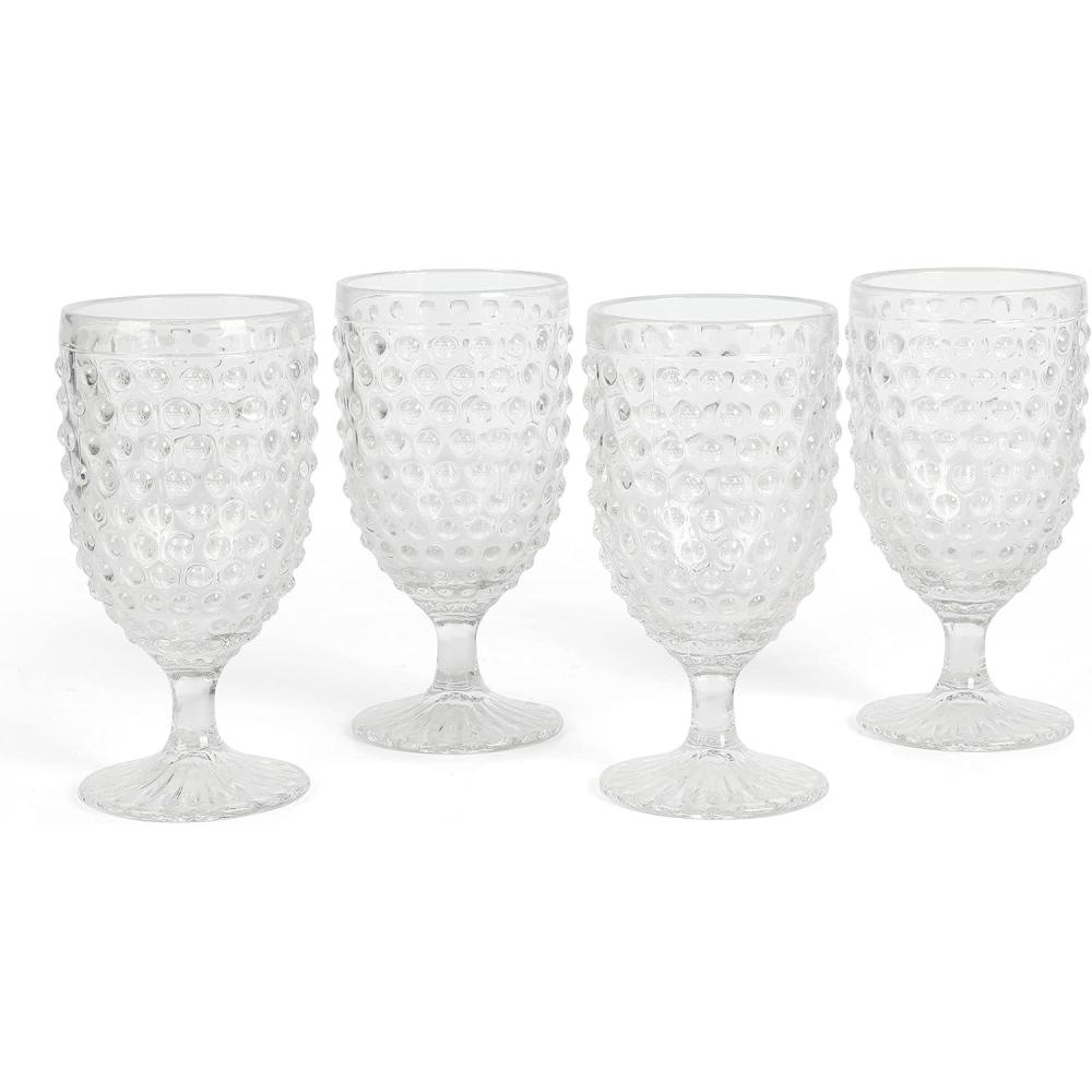 imageMartha Stewart Chauncey 4Pack 142 oz Hobnail Handmade Glass Goblet PinkClear Hobnail