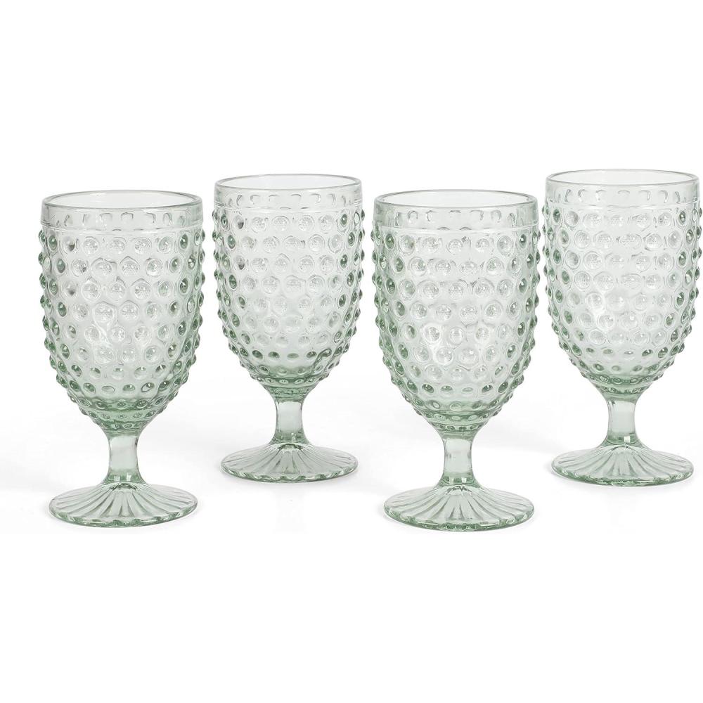 imageMartha Stewart Chauncey 4Pack 142 oz Hobnail Handmade Glass Goblet  PinkGreen Hobnail
