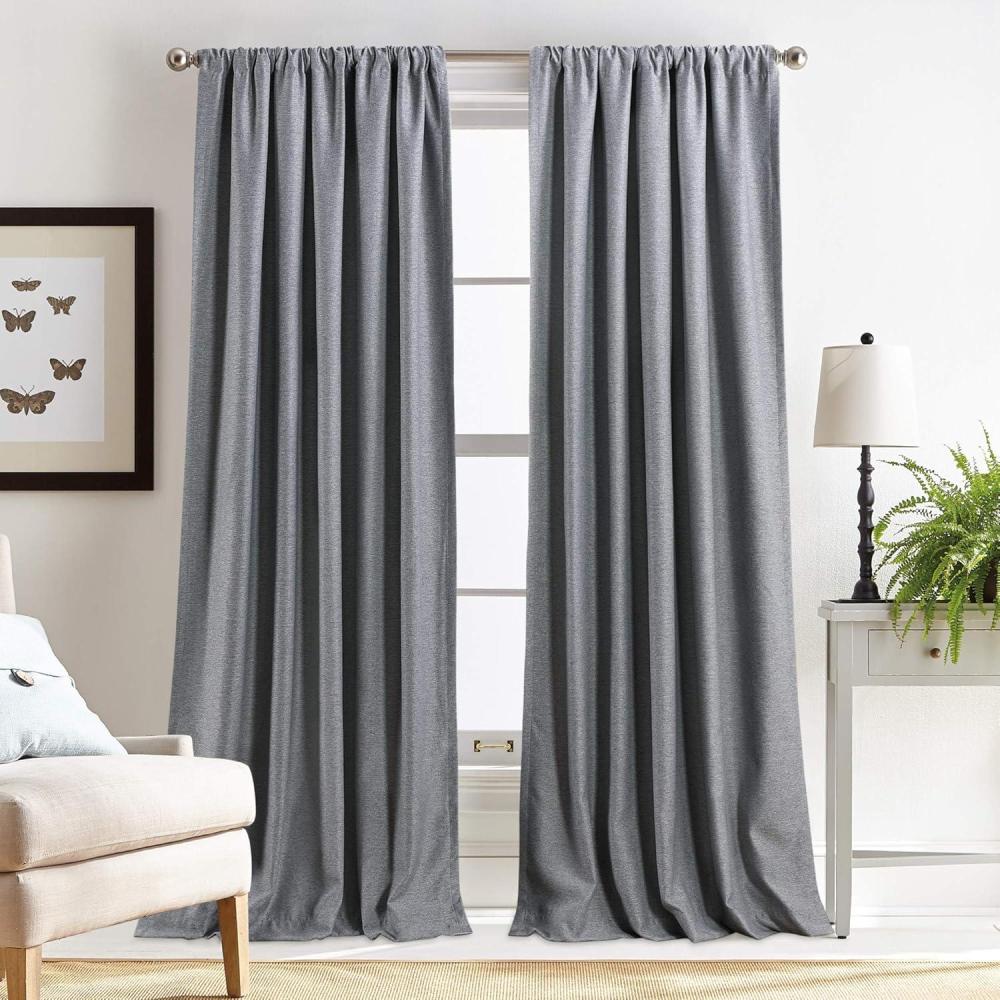 imageMartha Stewart Clarkson Room Darkening Rod Pocket Window Curtain Panel Pair 84quot GreyGrey