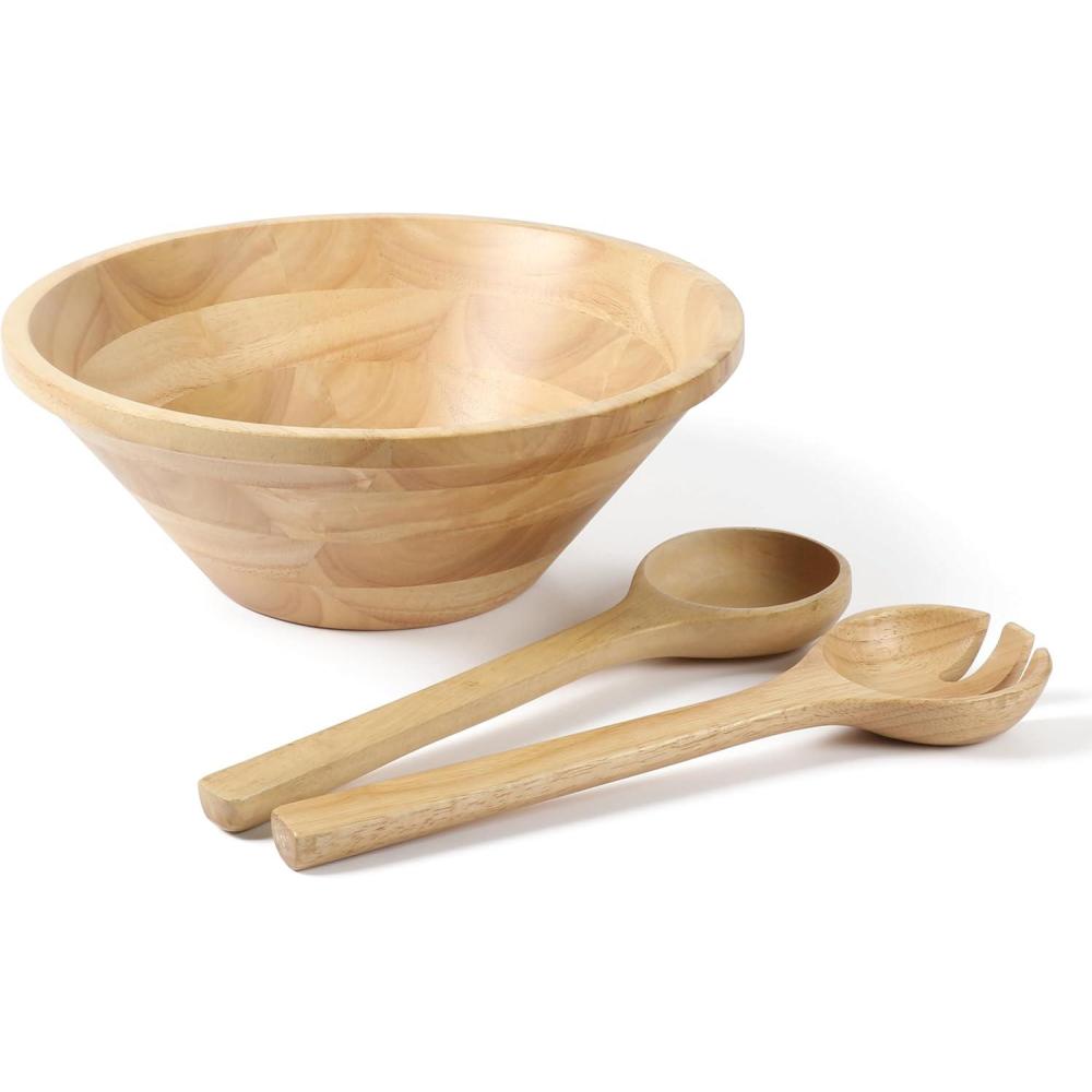 imageMartha Stewart Coban 3 pc 13quot Round Wood Salad Bowl W 2 Servers