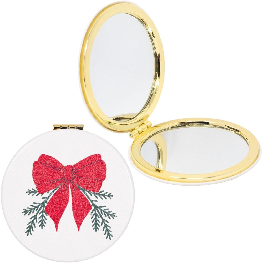 imageMartha Stewart Compact Mirror Slim Pocket Mirror with Standard ampamp Magnified Glass Travel Makeup Mirror for Purse or Stocking Stuffer Holiday Bow