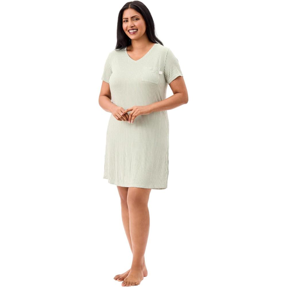imageMartha Stewart Cooling Rayon VNeck Short Sleeve Nightshirt for Women Lightweight ampamp Breathable SleepwearMineral Green