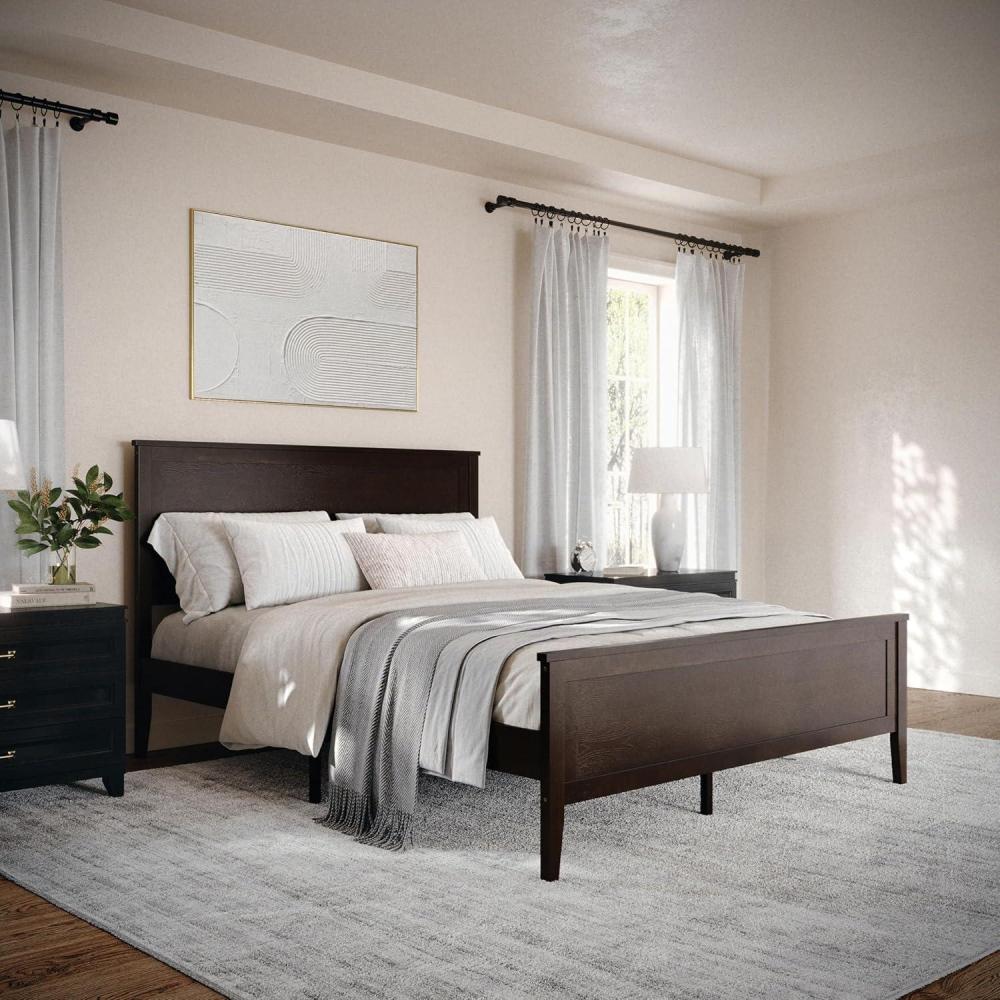 imageMartha Stewart Corbin Solid Wood Platform Bed with Wooden Headboard and Footboard Wood Slat Foundation No Box Spring Needed King Brown GrayDark Brown