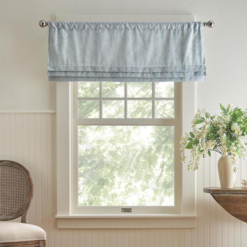 imageMartha Stewart Cottage Floral Jacquard Room Darkening Lined Window Curtain Valance 50quot W x 18quot L Light BlueLight Blue
