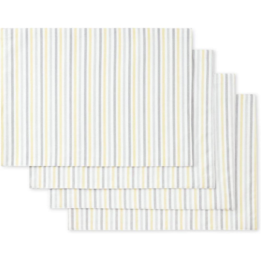 imageMartha Stewart Daisy Stripe Placemat Set 4Pack BeigeBrown 13quotx175quotGreyYellow
