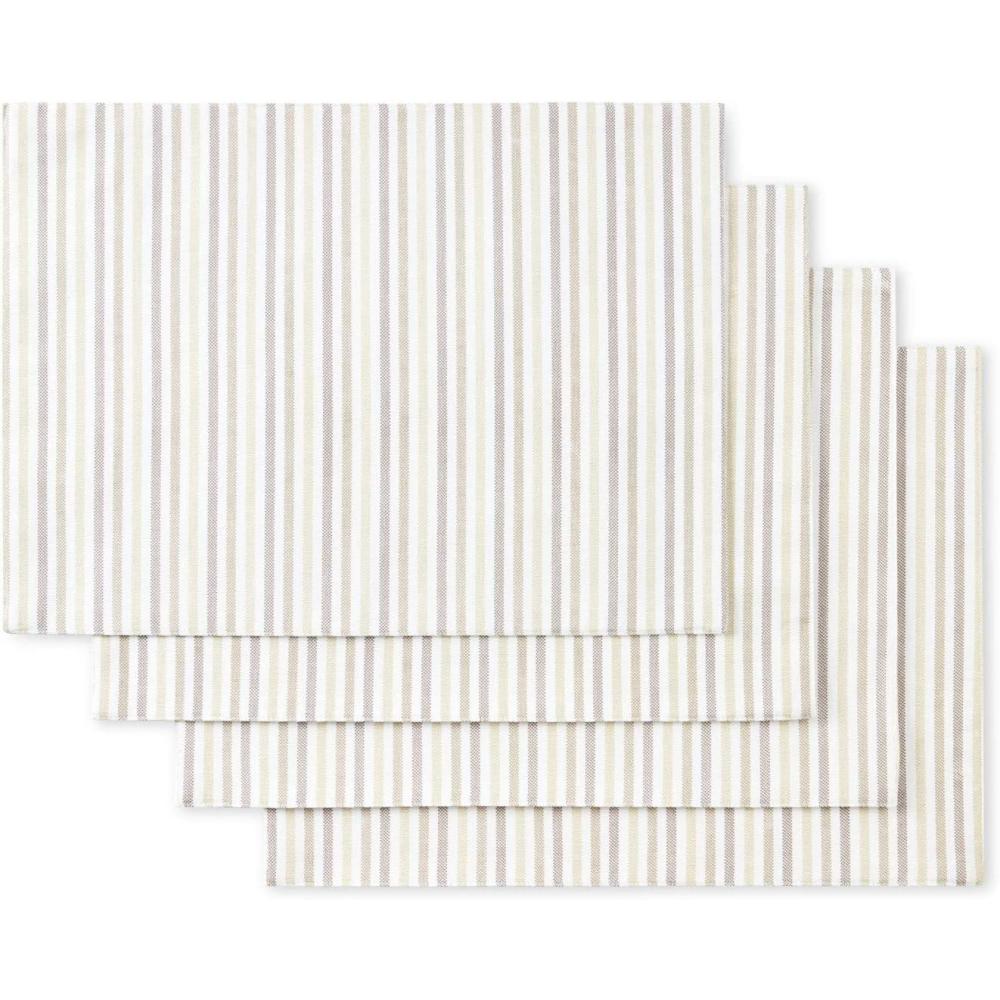 imageMartha Stewart Daisy Stripe Placemat Set 4Pack BeigeBrown 13quotx175quotLinen