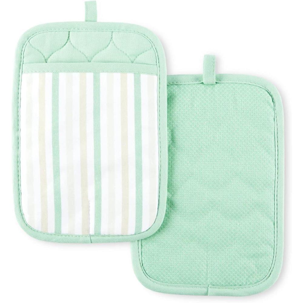 imageMartha Stewart Daisy Stripe Pot Holder Set 2Pack Green 7quotx10quotMint