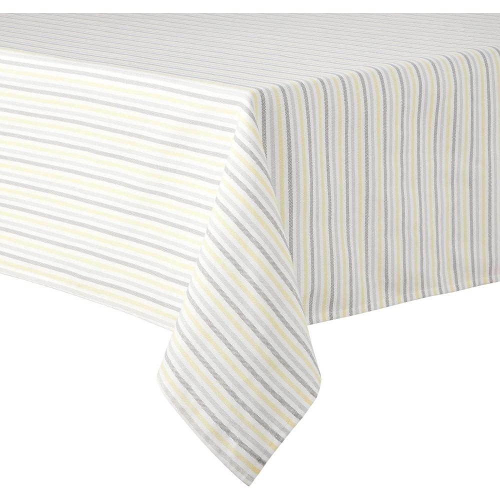 imageMartha Stewart Daisy Stripe Tablecloth Single Pack BeigeBrown 60quotx84quotGreyYellow