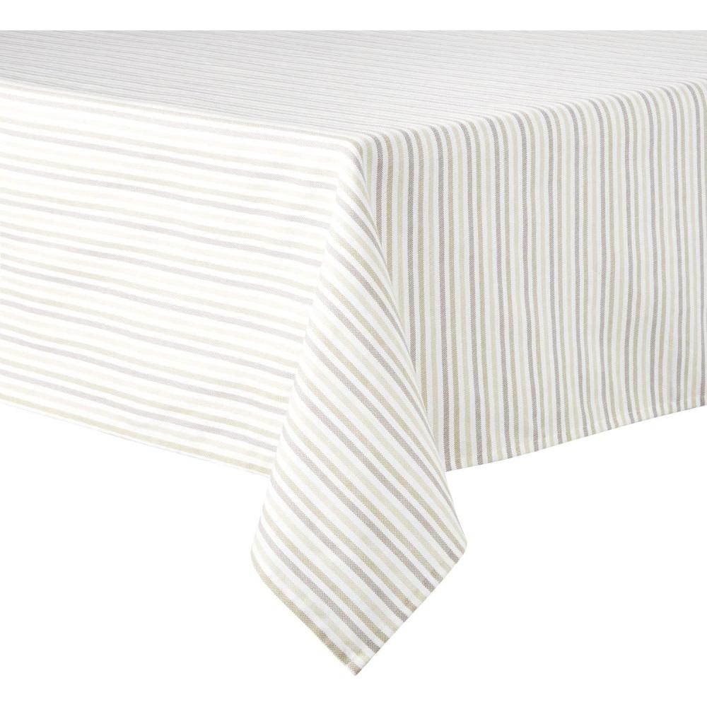 imageMartha Stewart Daisy Stripe Tablecloth Single Pack BeigeBrown 60quotx84quotLinen