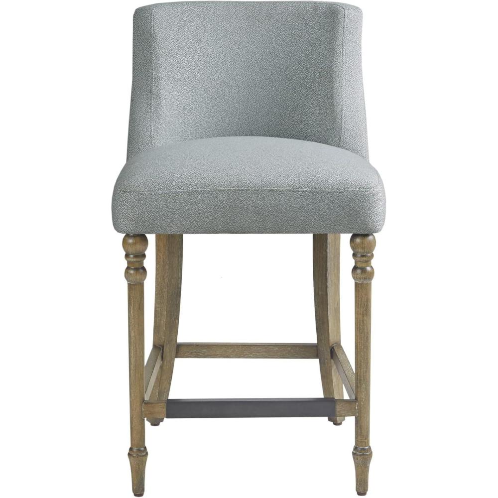 imageMartha Stewart Delaney Upholstered MidCentury Modern Counter Stool with Turn Legs Footrest and Kickplate for Kitchen Island Chairs Dining Room Furniture Home Bar BlueDelaney
