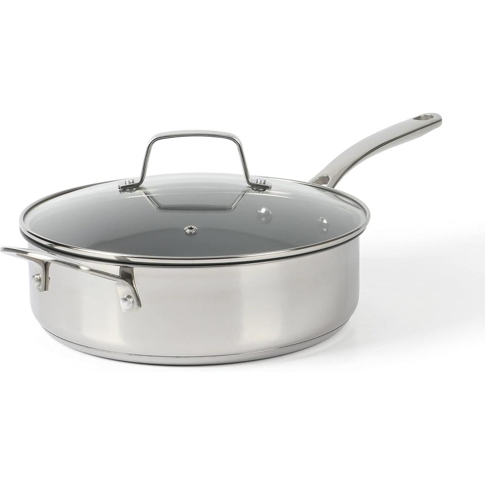 imageMartha Stewart Delaroux Stainless Steel 4Quart PFAs Free Premium Ceramic Nonstick Saute Pan wTempered Glass Lid