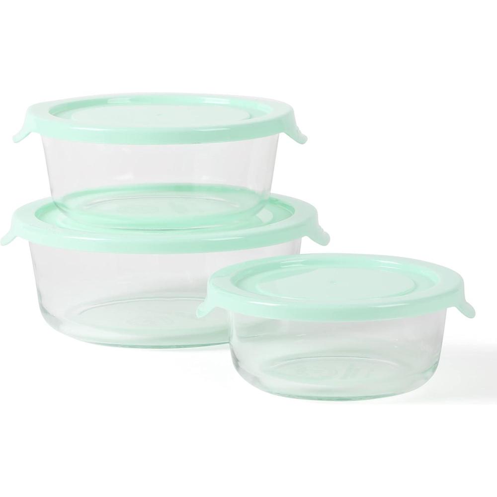 imageMartha Stewart Denslow 6 Piece 126 oz 333 oz 167 oz Square and Rectangular Food Container Set wMartha Blue LidRound 321oz  22oz  135oz