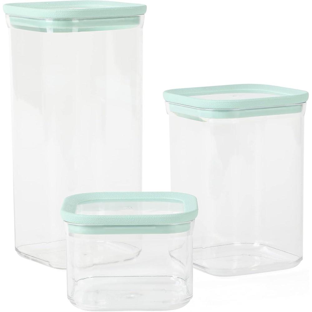 imageMartha Stewart Denslow 6 Piece 126 oz 333 oz 167 oz Square and Rectangular Food Container Set wMartha Blue LidSquare 60oz  37oz  17oz