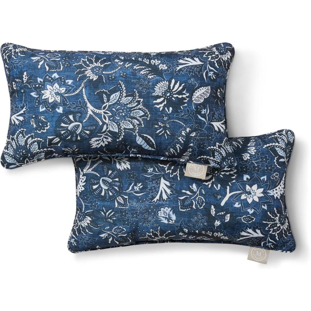 imageMartha Stewart Distressed Jacobean Indoor Outdoor Decorative Lumbar Pillow 2Pack Set UV Fade Resistant Water Repellent Printed Floral Design Grey 11quotx18quotNavy Blue