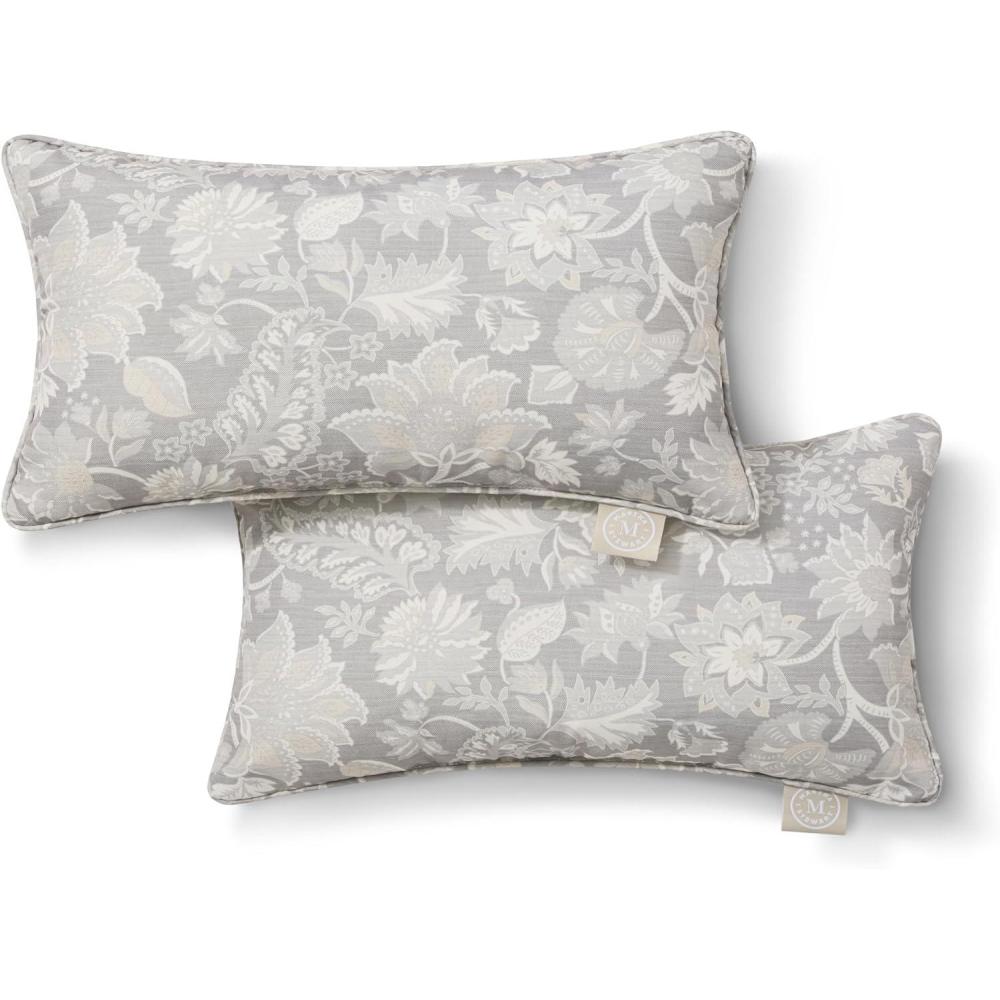 imageMartha Stewart Distressed Jacobean Indoor Outdoor Decorative Lumbar Pillow 2Pack Set UV Fade Resistant Water Repellent Printed Floral Design Grey 11quotx18quotGrey