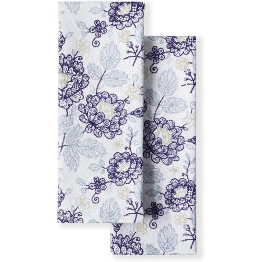 imageMartha Stewart Dual Purpose Kitchen Towel 2Pack Set Floral Vine 16quotx28quotEmbellished Floral