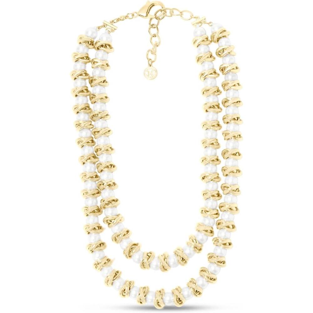 imageMartha Stewart Elegant Two Strand Gold and Pearl Necklace 18 Inches For Women