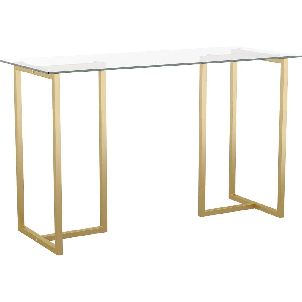 imageMartha Stewart Eli Home Office Desk with Glass Top and Steel Frame Oil Rubbed BronzeClear TopPolished Brass Frame