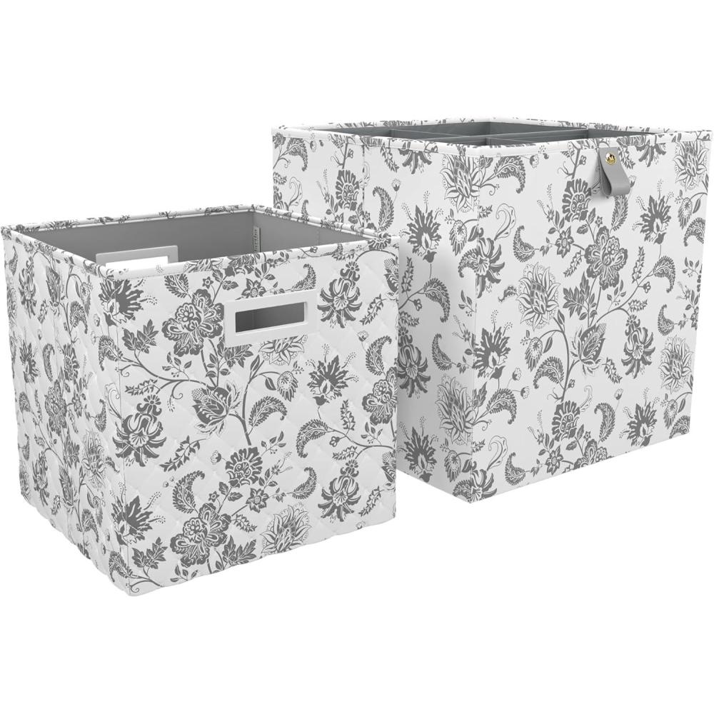 imageMartha Stewart Essential Collapsible Stackable Decorative Home Storage Cube Organization Two Piece Set Includes One Front FlapLid Storage Organizer and One Craft Cube BlackBedford Floral