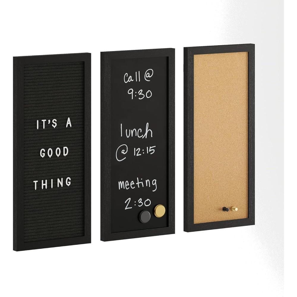 imageMartha Stewart Everette Cork Board Chalk Board Letter Board Set with Included Push Pins Magnets Liquid Chalk Letters 18quot x 24quot Black Woodgrain FrameBlack Woodgrain