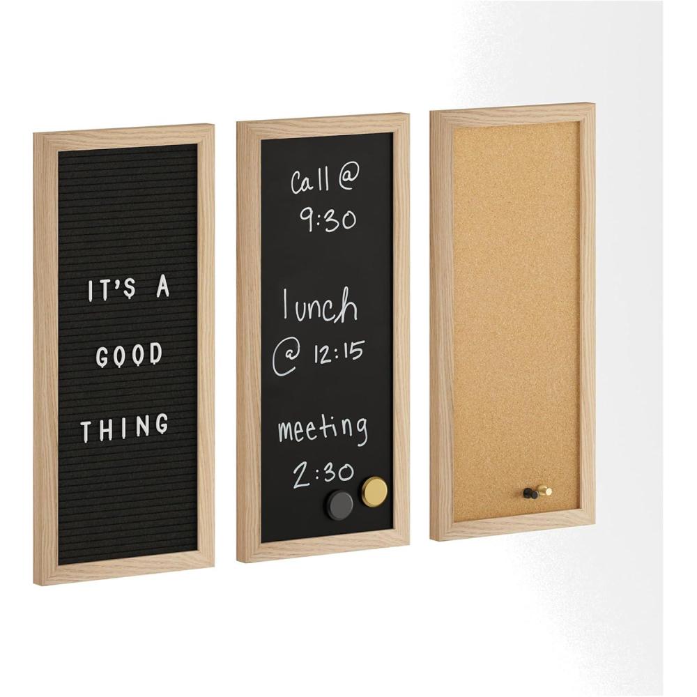 imageMartha Stewart Everette Cork Board Chalk Board Letter Board Set with Included Push Pins Magnets Liquid Chalk Letters 18quot x 24quot Black Woodgrain FrameLight Natural Woodgrain