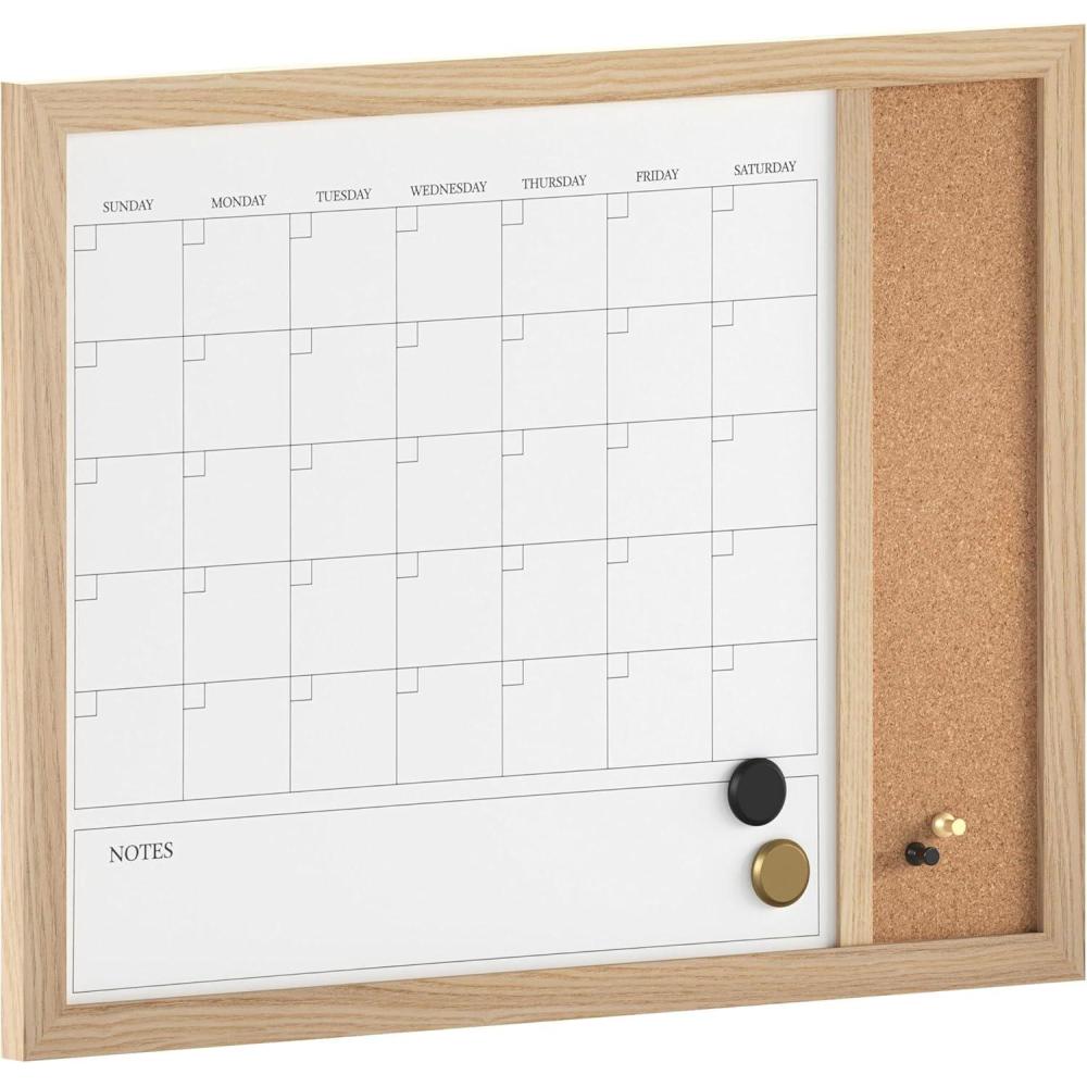 imageMartha Stewart Everette Magnetic Dry Erase Monthly Calendar and Cork Board Combo with Included Marker Magnets Push Pins 24quotx18quot Light Natural Woodgrain FrameLight Natural Woodgrain