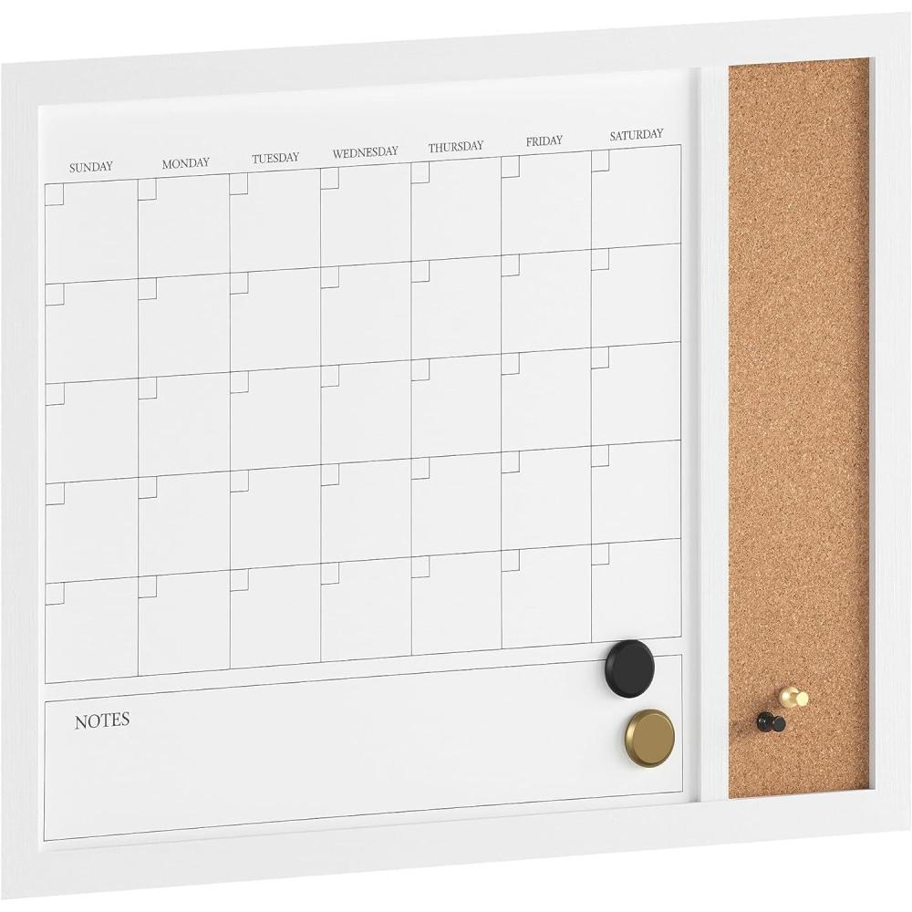 imageMartha Stewart Everette Magnetic Dry Erase Monthly Calendar and Cork Board Combo with Included Marker Magnets Push Pins 24quotx18quot Light Natural Woodgrain FrameWhite Woodgrain