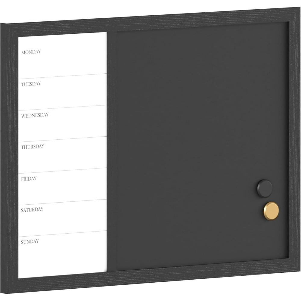 imageMartha Stewart Everette Magnetic Weekly Calendar Dry Erase Board and Chalk Board with Liquid Chalk Marker and Magnets 24quotx18quot Black Woodgrain FrameBlack Woodgrain