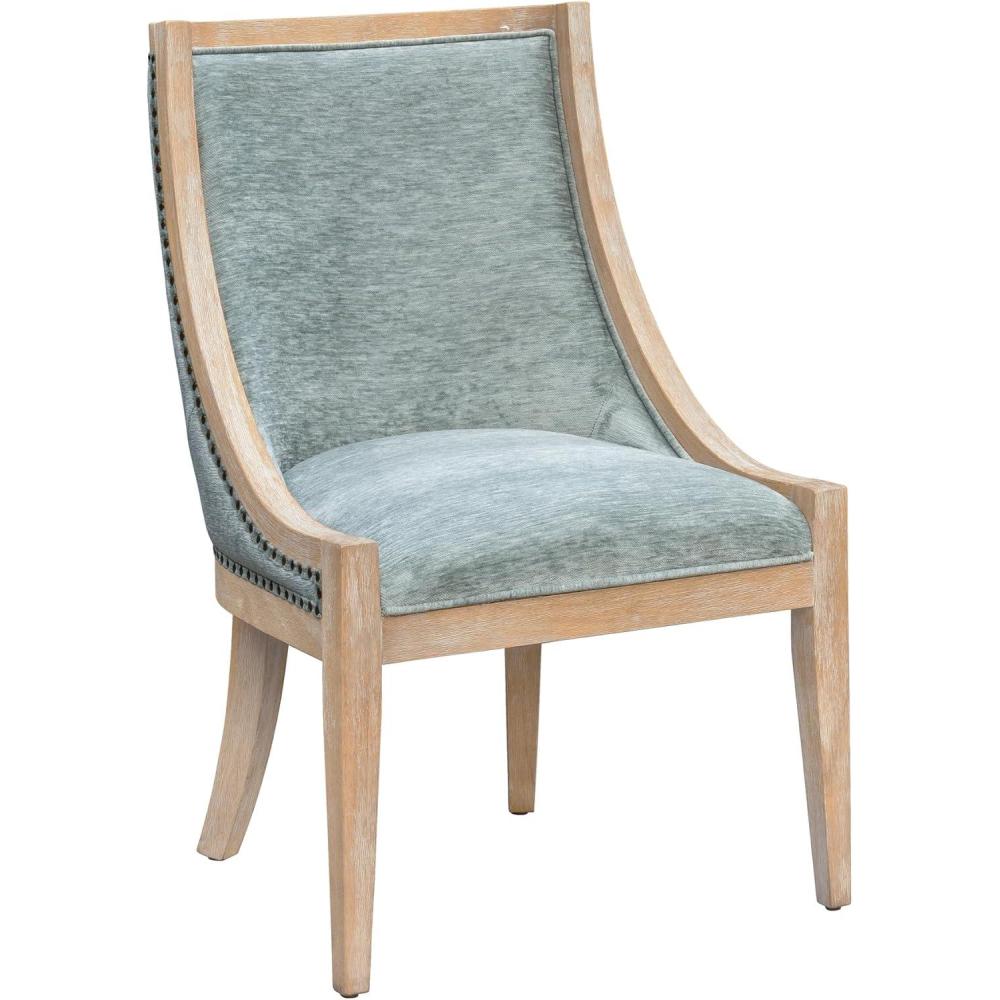 imageMartha Stewart Farmhouse Dining Room Chair Recessed Arm Chair for Bedrooms Nailhead Trim Solid Wood Legs Upholstered Reading Accent Chairs for Living Room Kitchen Dcor Elmherst Linen ColorSoft Green