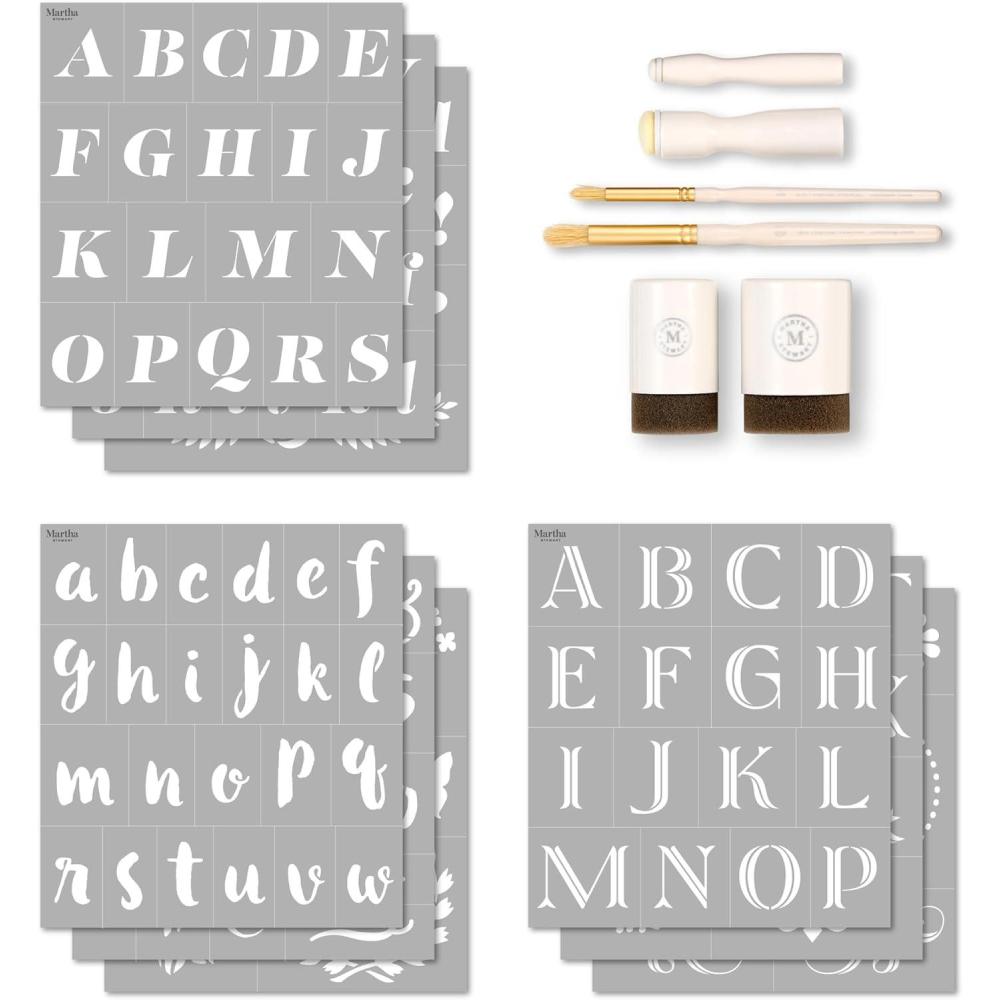 imageMartha Stewart Flora and Fauna Stencils Stamps and Tools Kit 13 pcModern Fonts