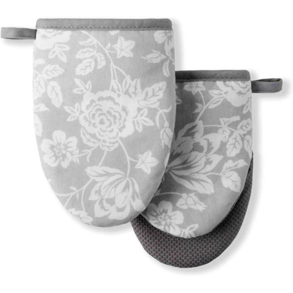 imageMartha Stewart Floral Vine Mini Oven Mitt 2Pack Set Grey 55quotX8quotFloral Vine