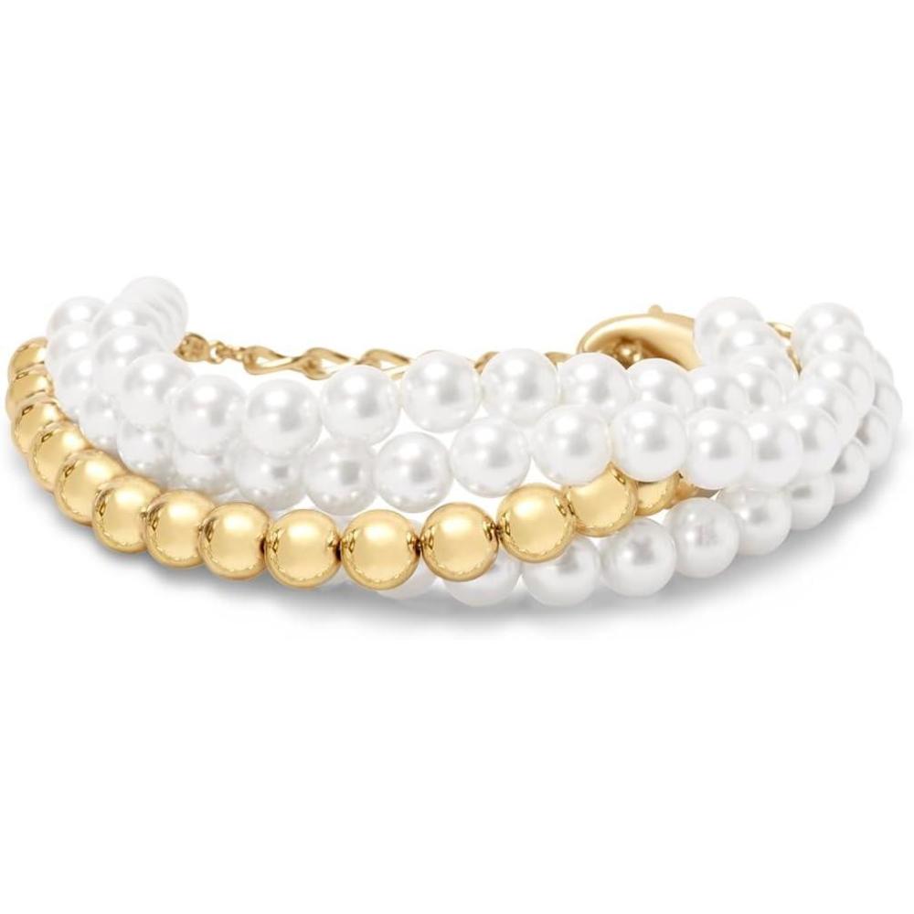 imageMartha Stewart Four Strand Pearl and Gold Ball Bracelet 7 Inches For Women