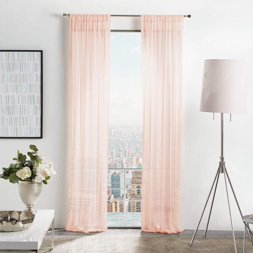 imageMartha Stewart Glacier Sheer Rod Pocket Window Curtain Panel Pair 95quot WhiteBlush