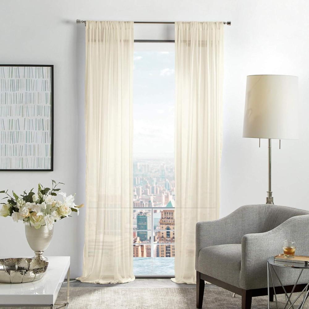 imageMartha Stewart Glacier Sheer Rod Pocket Window Curtain Panel Pair 95quot WhiteIvory