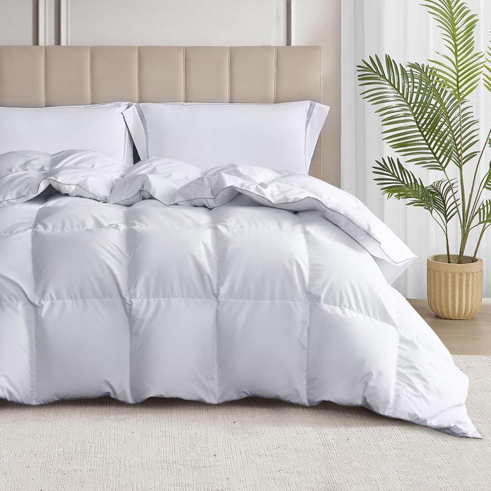 imageMartha Stewart Goose Feather and Down Fiber Comforter Queen Size Luxurious Hotel Duvet Insert Bedding Comforters 100 Cotton All Season Medium Warmth 90 x 90 InchWhiteFullQueen