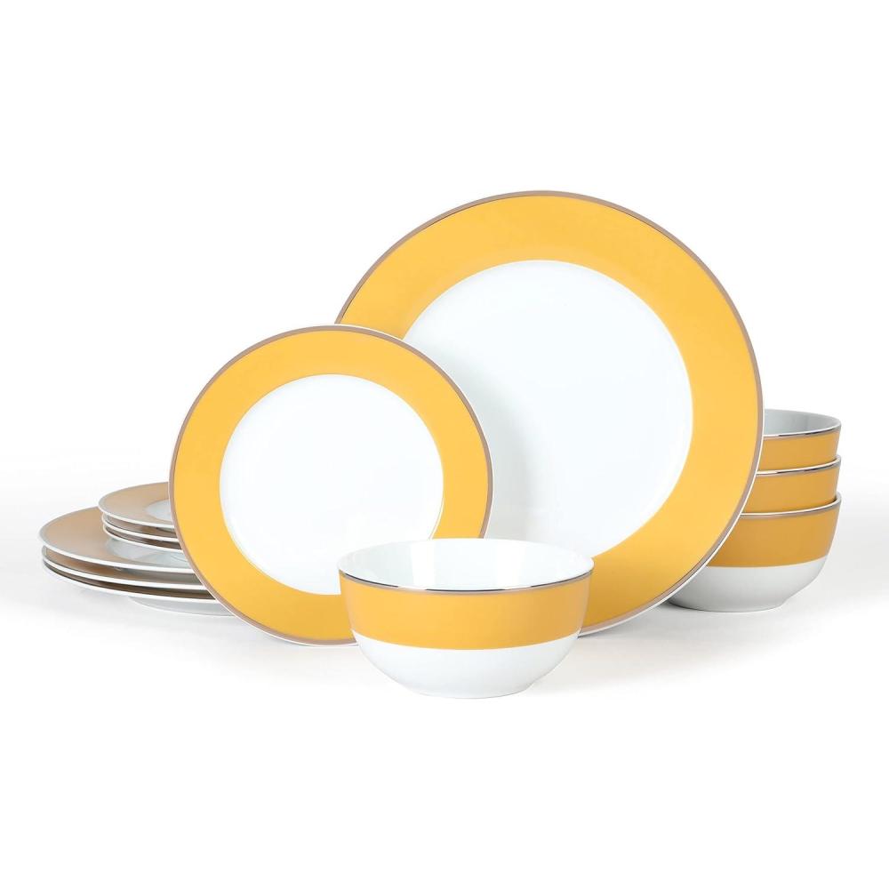 imageMartha Stewart Gracie Lane 12Piece Porcelain Decorated Chip and Scratch Resistant Dinnerware Set Martha Blue wGold RimGold w Gold Rim