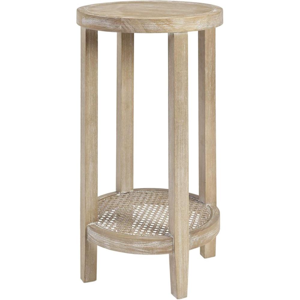 imageMartha Stewart Harley Accent Tables Modern Farmhouse Rattan Shelving Design Round Tabletop Living Room Furniture Occasional Piece Dia 15quot X 28quot WheatFarm House